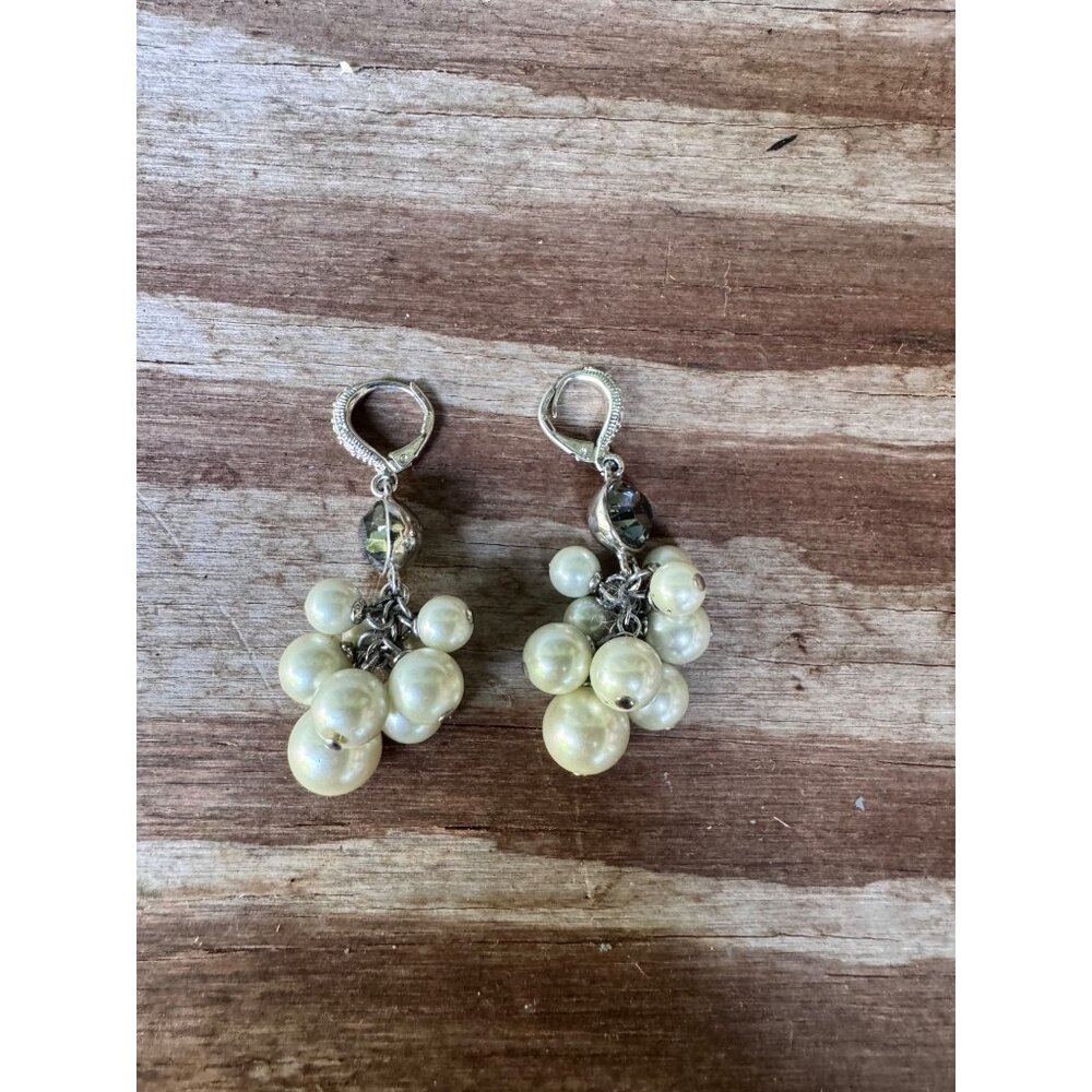 Givenchy Vintage Faux Pearl Cluster Dangle Earrings With Rhinestone Accents